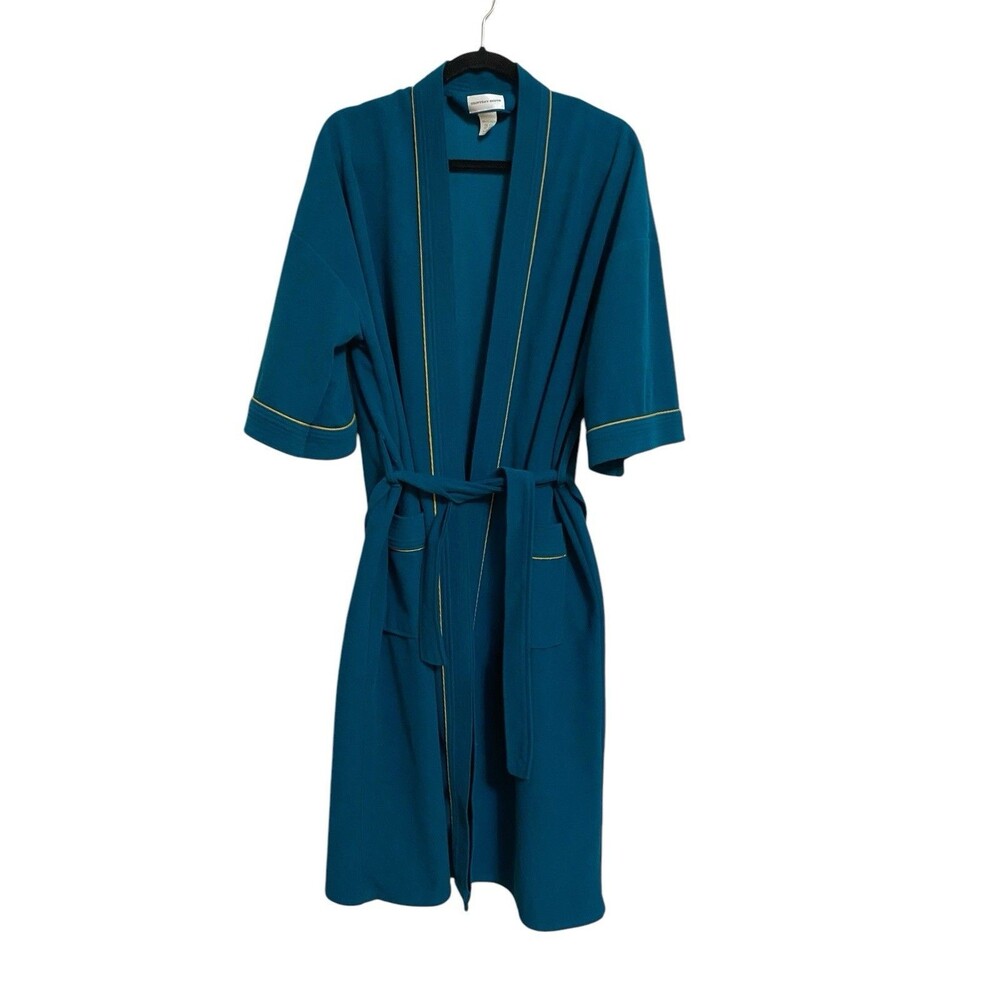 Geoffrey Beene Vintage Robe Teal Gold Piping One Size USA Loungewear
